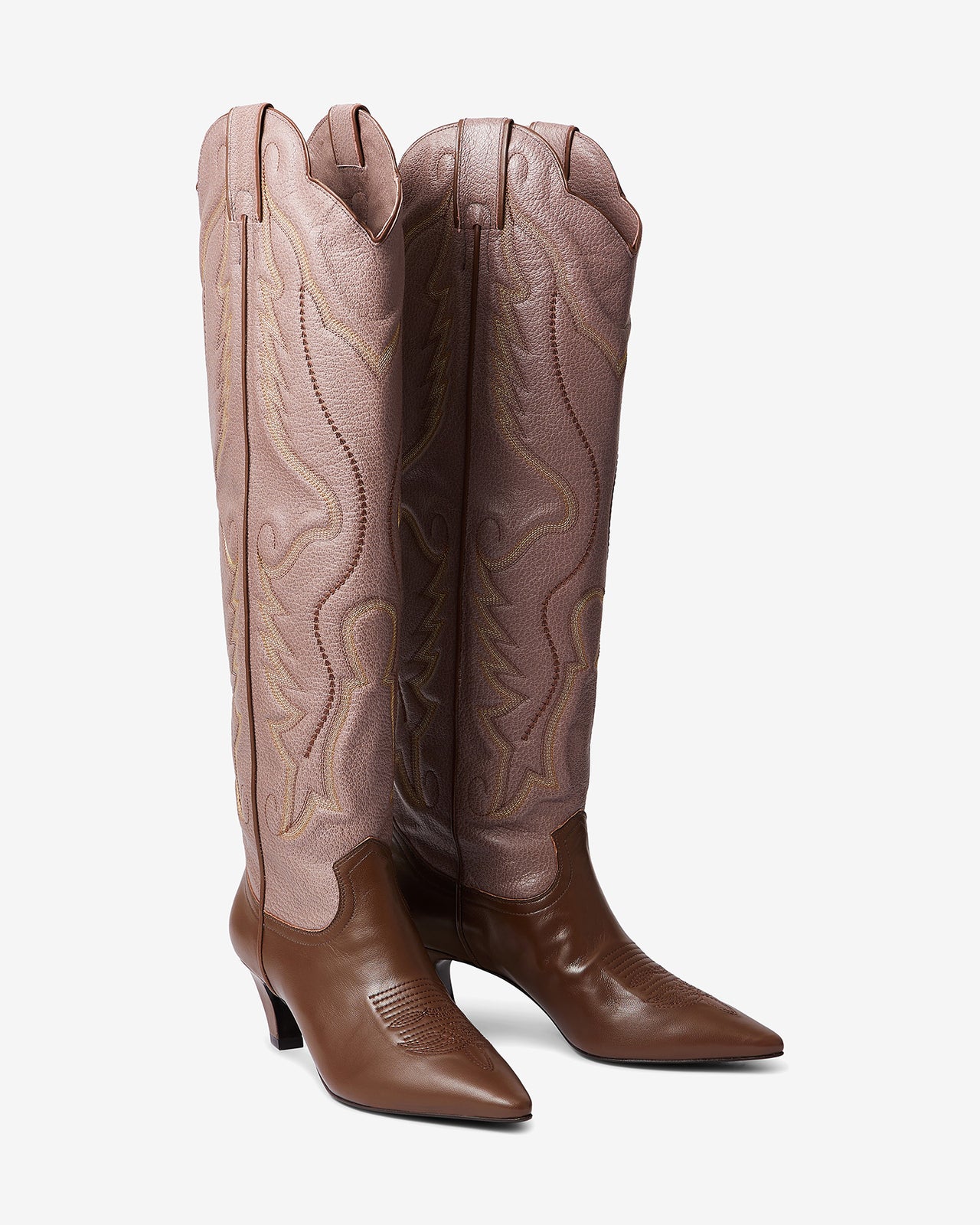 Chaussures Lora - Rose : Bottes hautes western en cuir marron rose Mes Demoiselles - Image 4