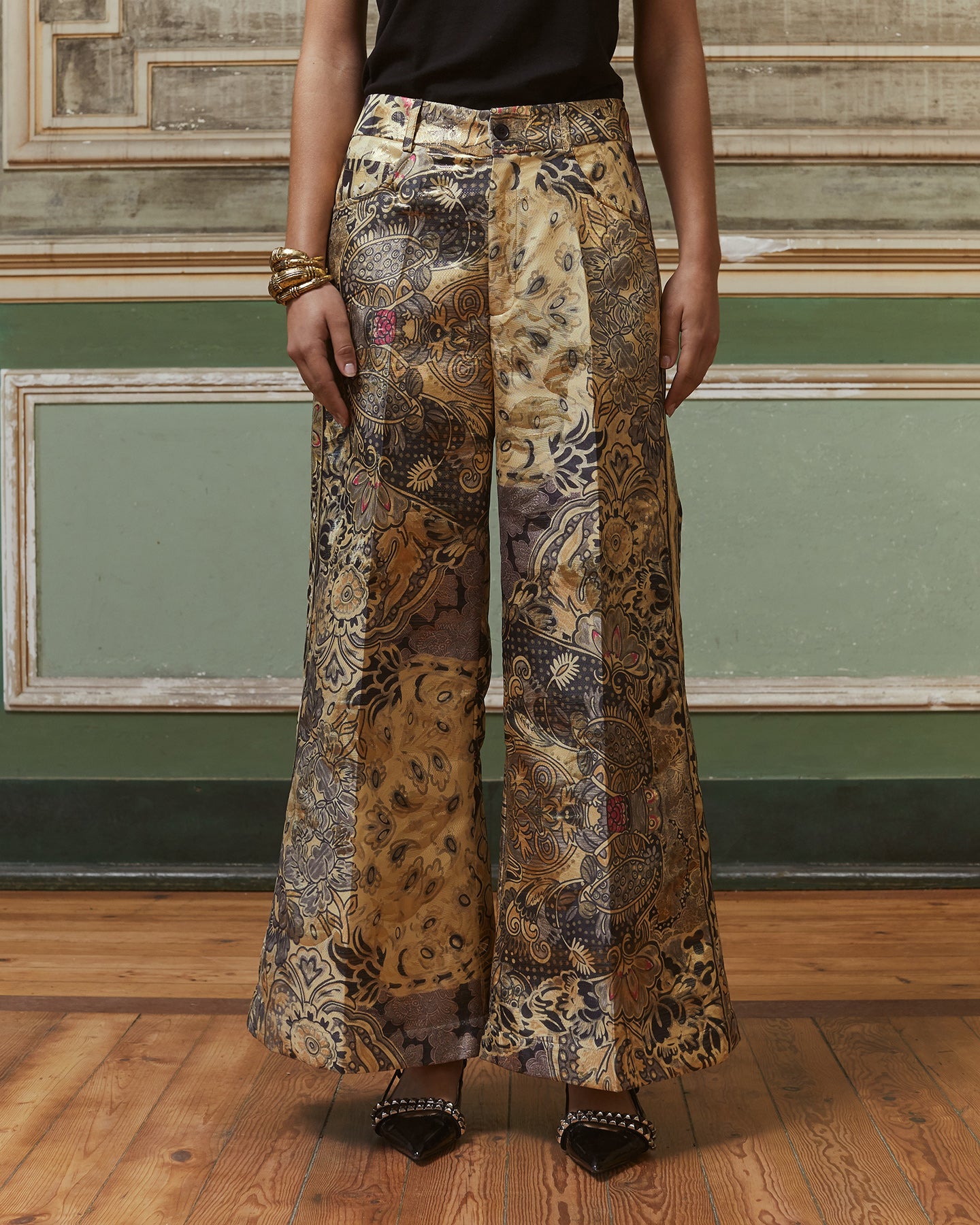 Pantalon Beauty - Jaune : Pantalon en jacquard lurex imprimé Mes Demoiselles