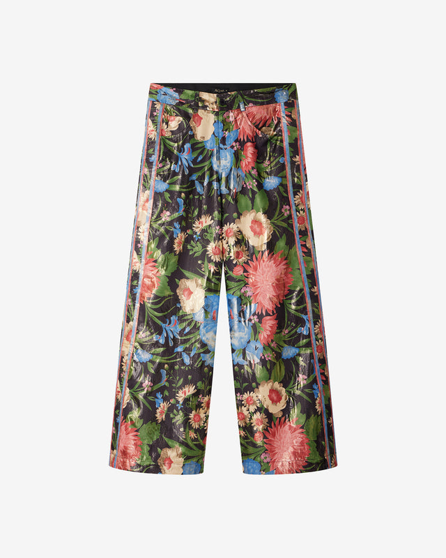 Pantalon Rosa - Noir : Pantalon large en jacquard lurex imprimé grandes fleurs Mes Demoiselles - Dernière image