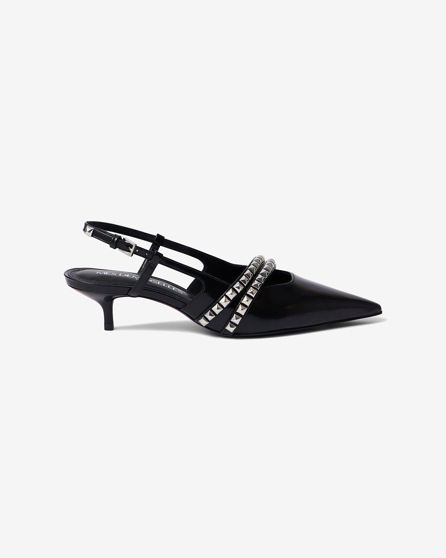 Escarpins en cuir noir avec brides argentées - Chaussures Mes Demoiselles