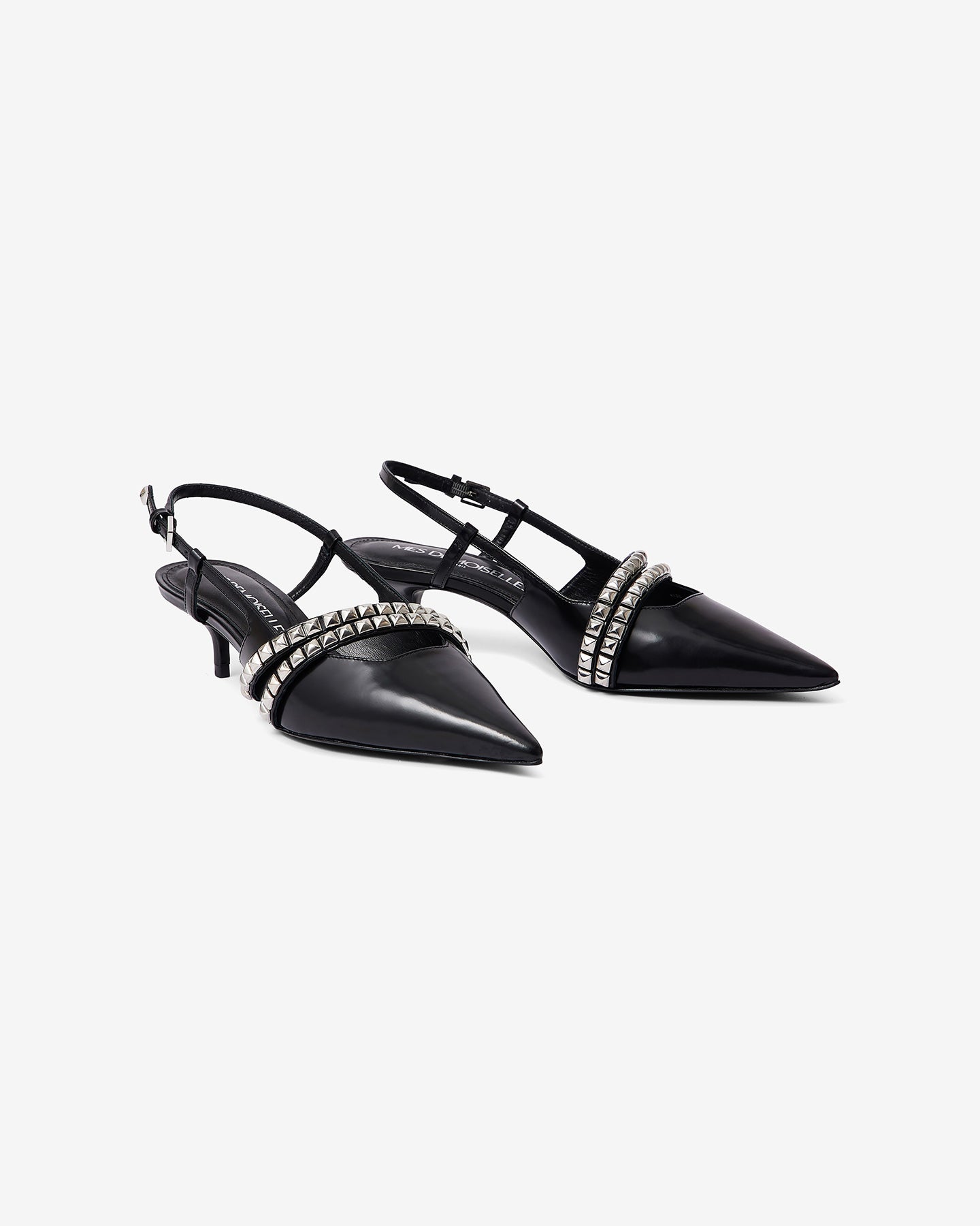 Escarpins en cuir noir avec brides argentées - Chaussures Mes Demoiselles