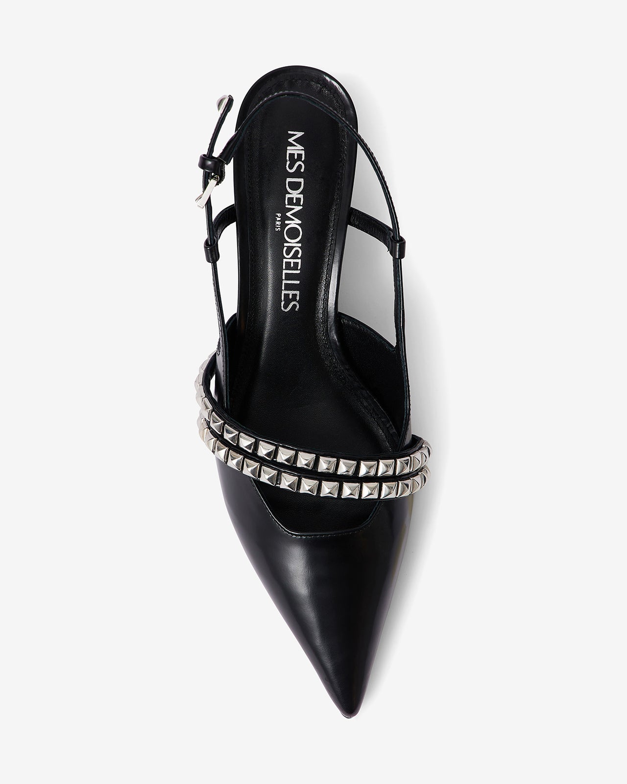 Chaussures Tasha - Noir : Escarpins en cuir noir avec brides argentées Mes Demoiselles - Image 4