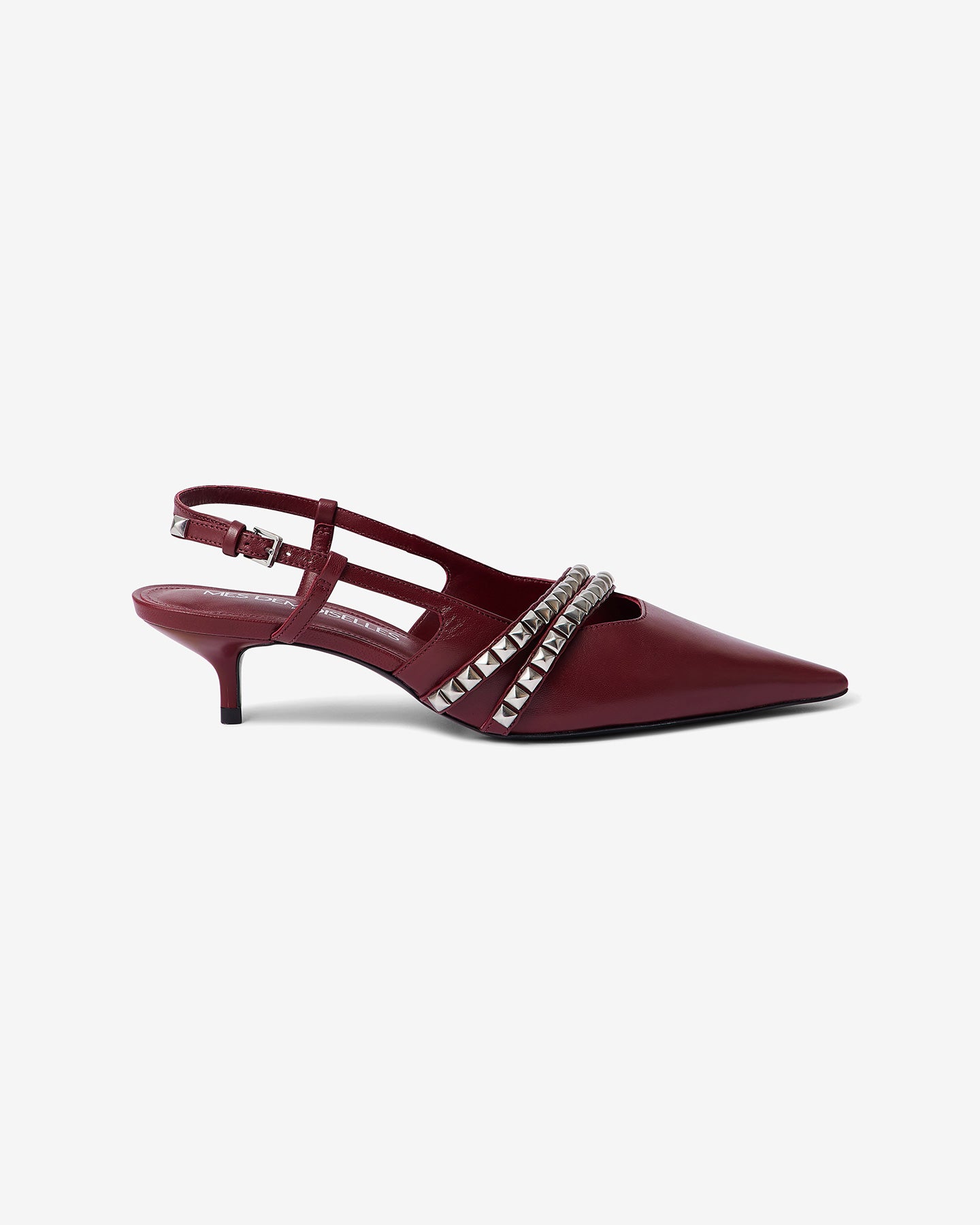Escarpins en cuir bordeaux avec brides argentées - Chaussures Mes Demoiselles