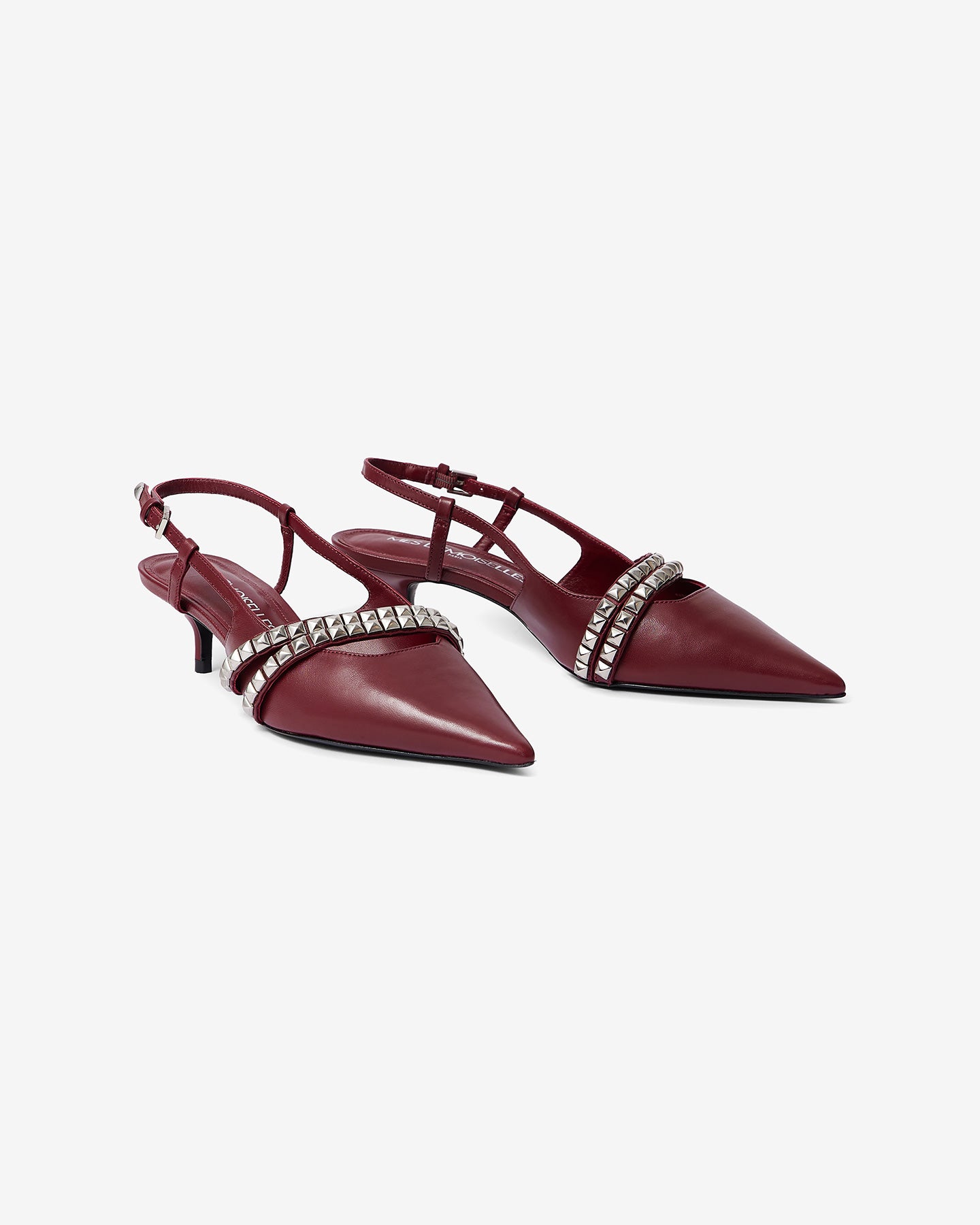 Escarpins en cuir bordeaux avec brides argentées - Chaussures Mes Demoiselles