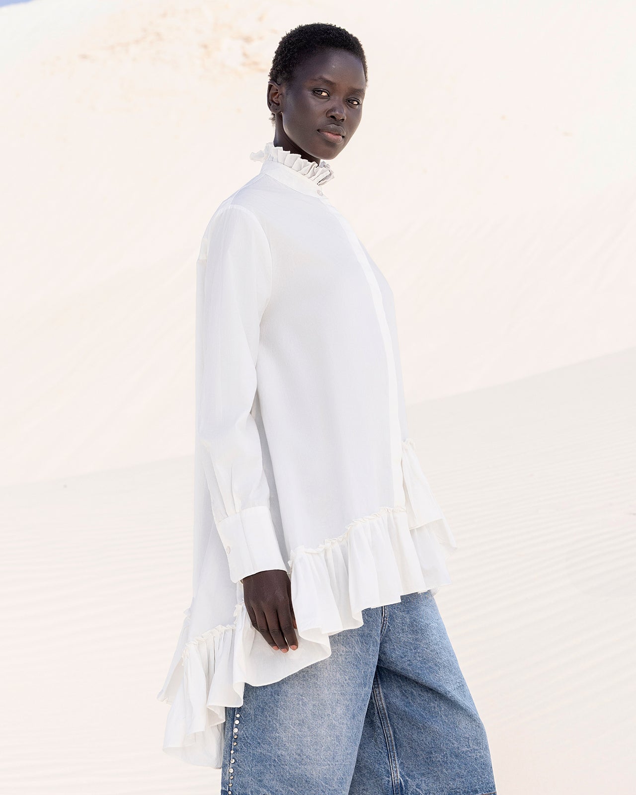 Chemise déstructurée en popeline de coton blanche - Chemises & tops Mes Demoiselles - Image 3