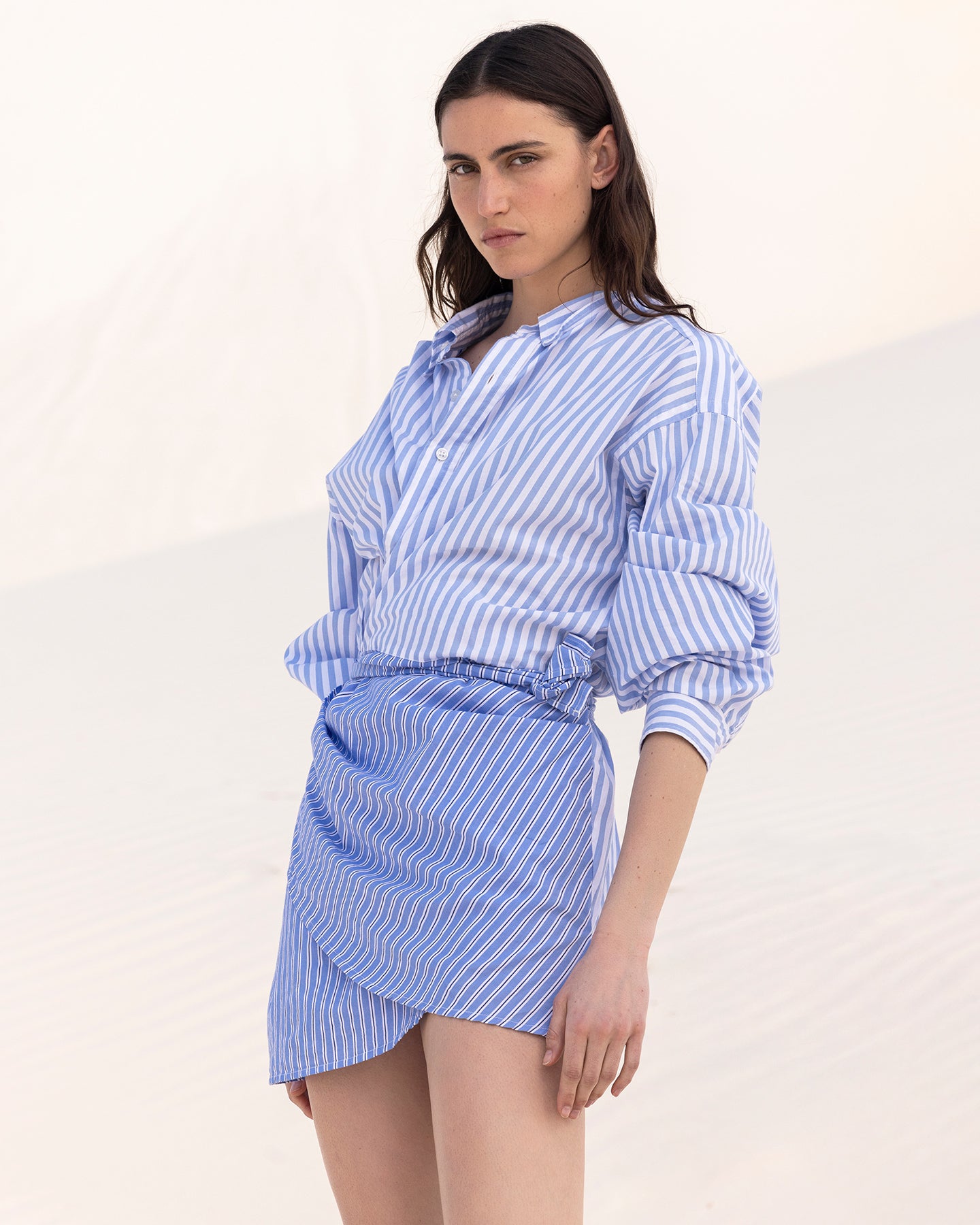 Robe Patric - Bleu : Robe courte en popeline de coton bleu rayée Mes Demoiselles