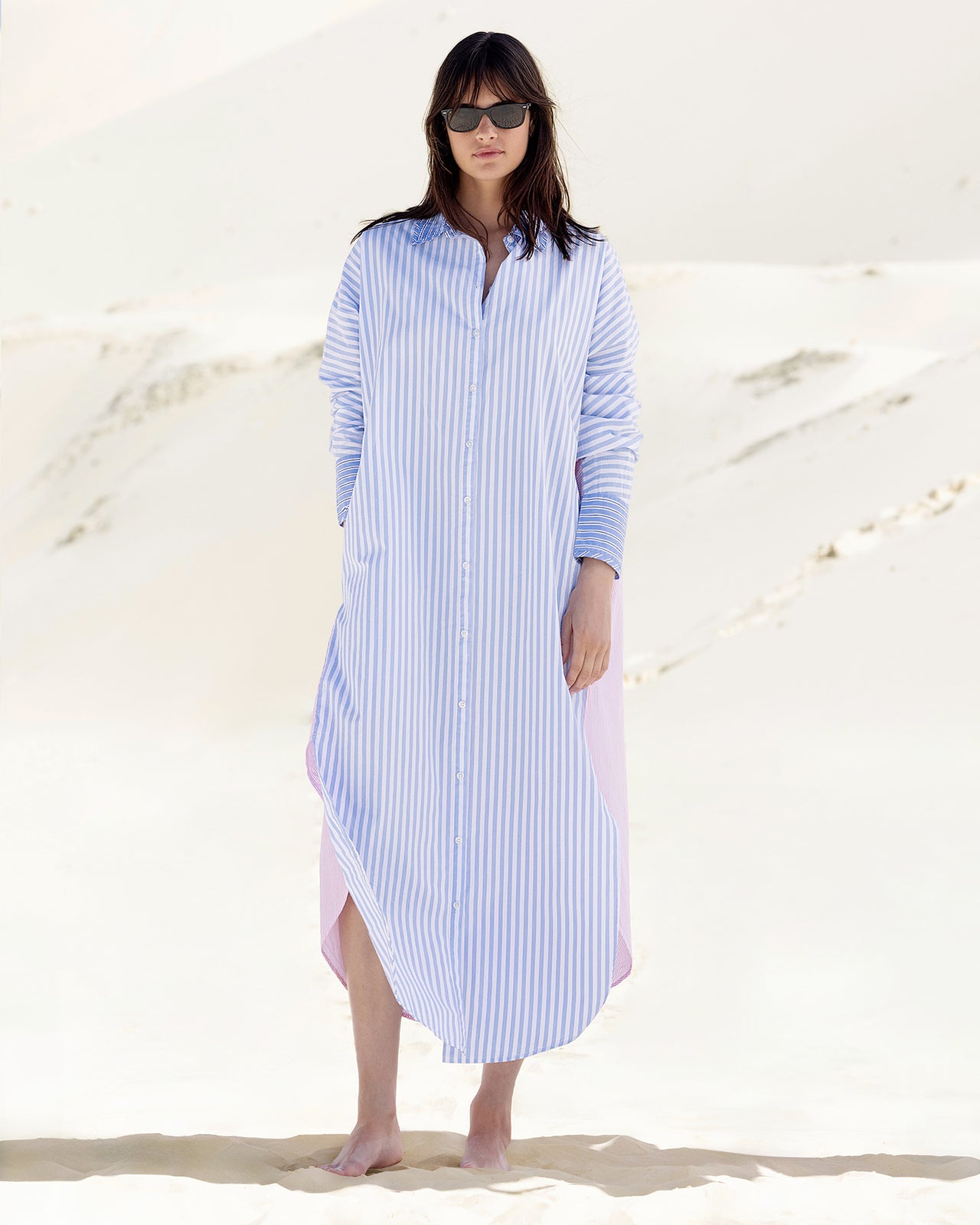 Robe chemise en popeline de coton rayé bleu et rose - Chemises & tops Mes Demoiselles - Image 1