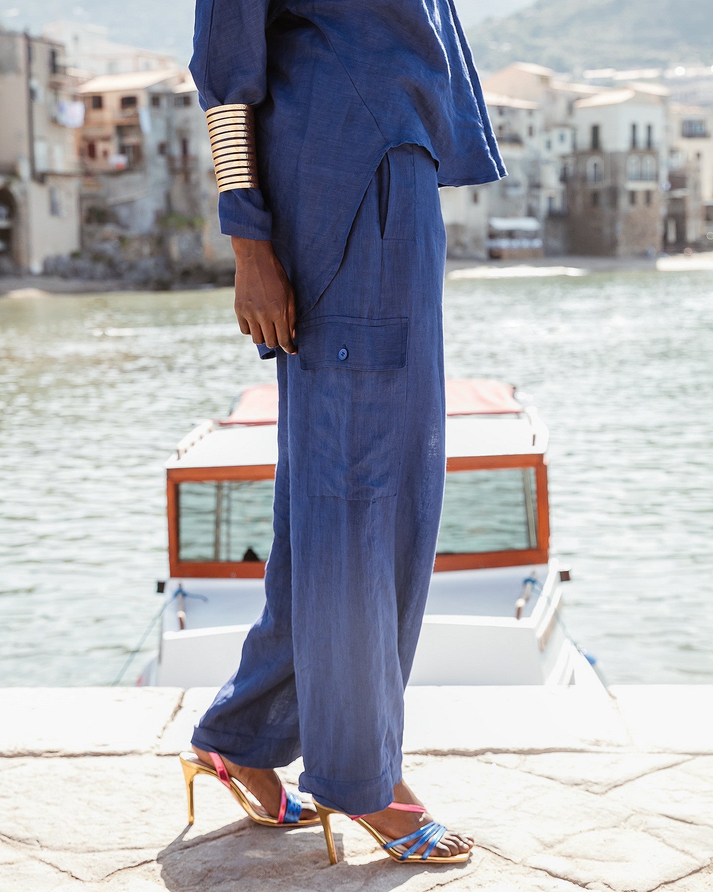 Pantalon souple en toile de lin bleu klein - Pantalons & combinaisons Mes Demoiselles