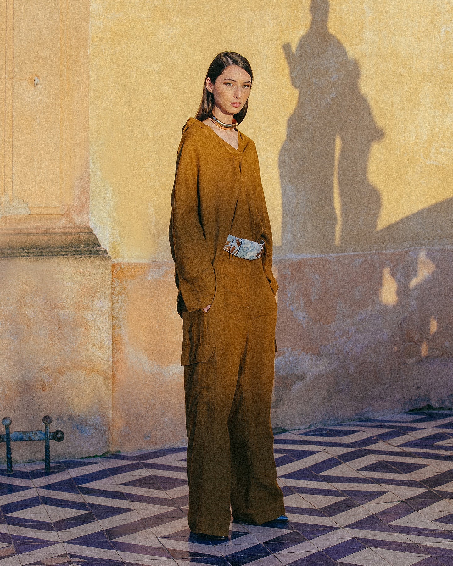 Pantalon Cyr - Bronze : Pantalon souple en toile de lin bronze Mes Demoiselles