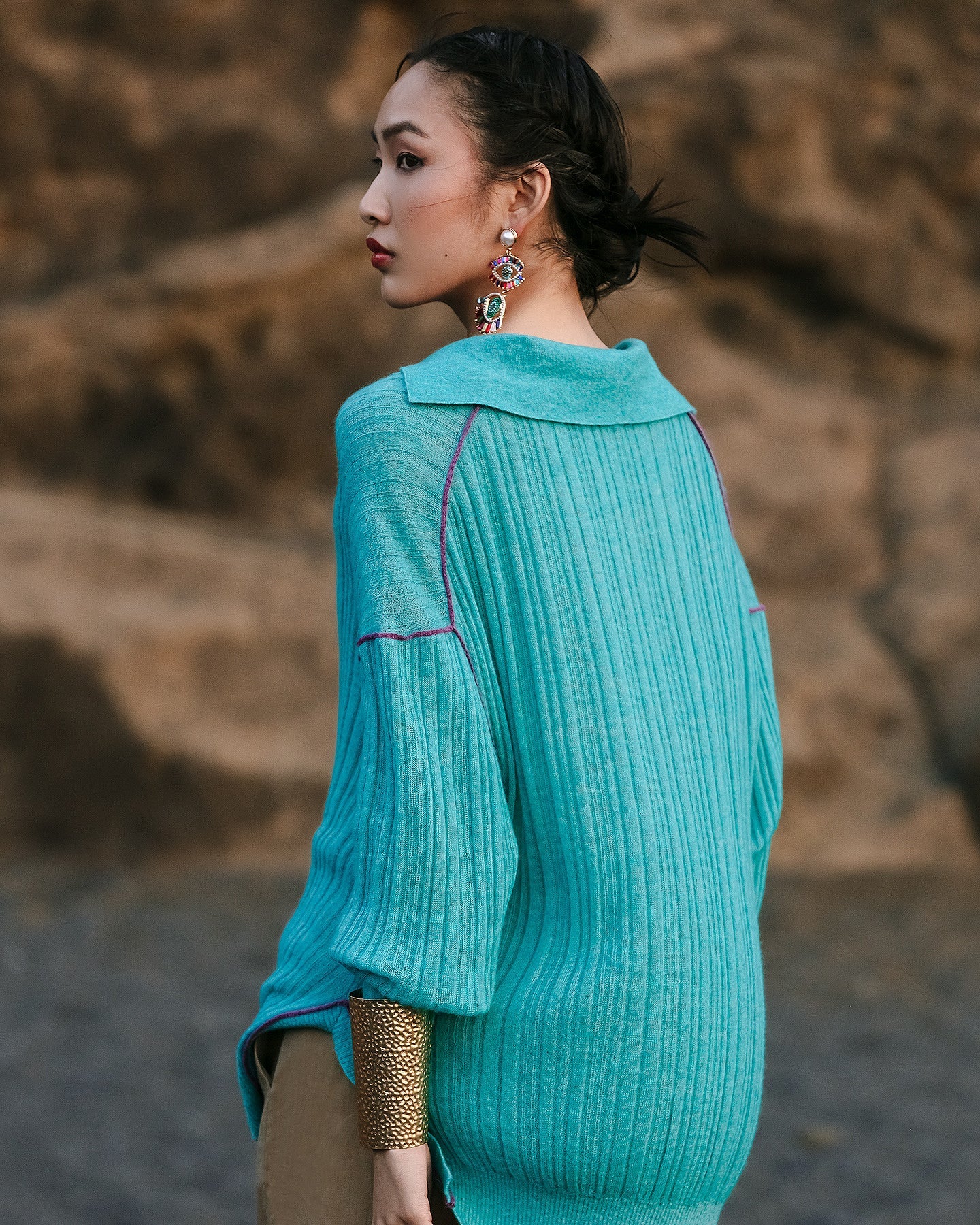 Pull polo Mes Demoiselles en mélange alpaga, côtes irrégulières - Pulls & gilets Mes Demoiselles