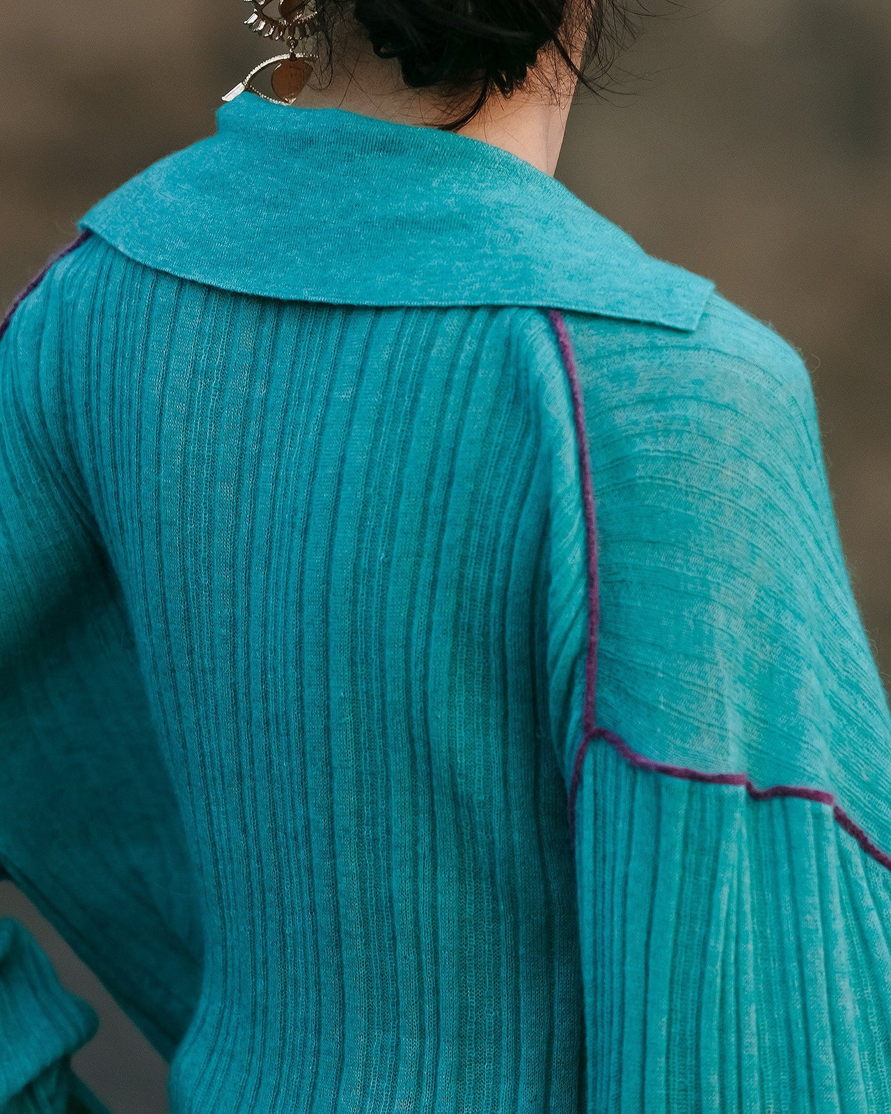 Pull Takuya - Turquoise : Pull polo Mes Demoiselles en mélange alpaga, côtes irrégulières Mes Demoiselles - Image 5
