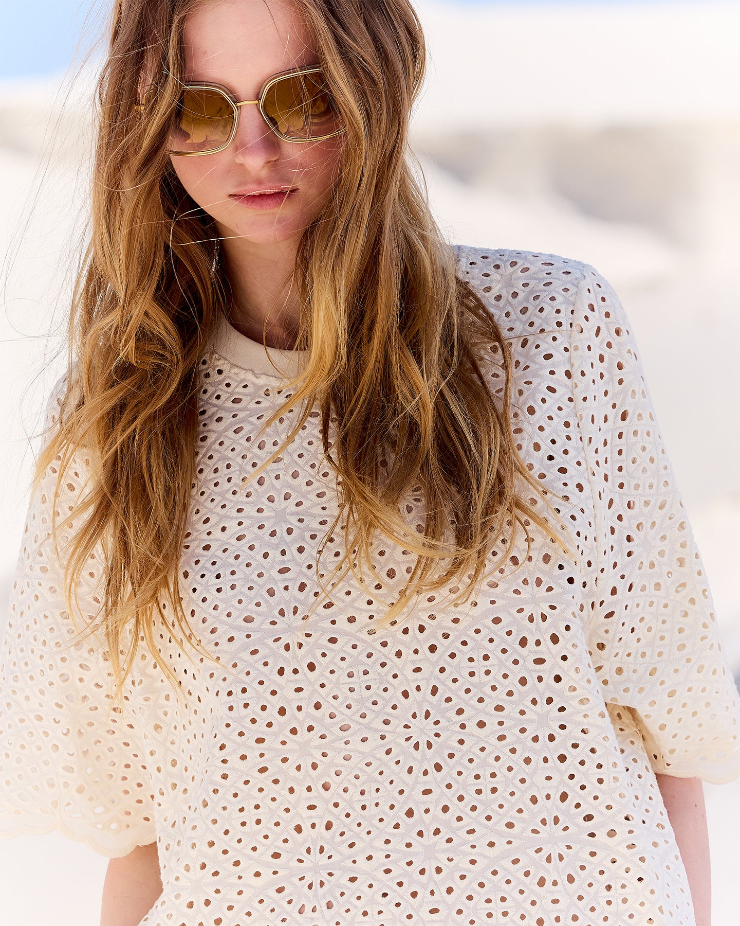 Top teeshirt en broderie anglaise blanche - Chemises & tops Mes Demoiselles