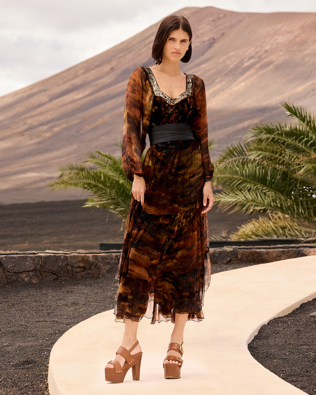 Robe longue en viscose chiffon tie & dye – Multicolore - Robes Mes Demoiselles - Image 1