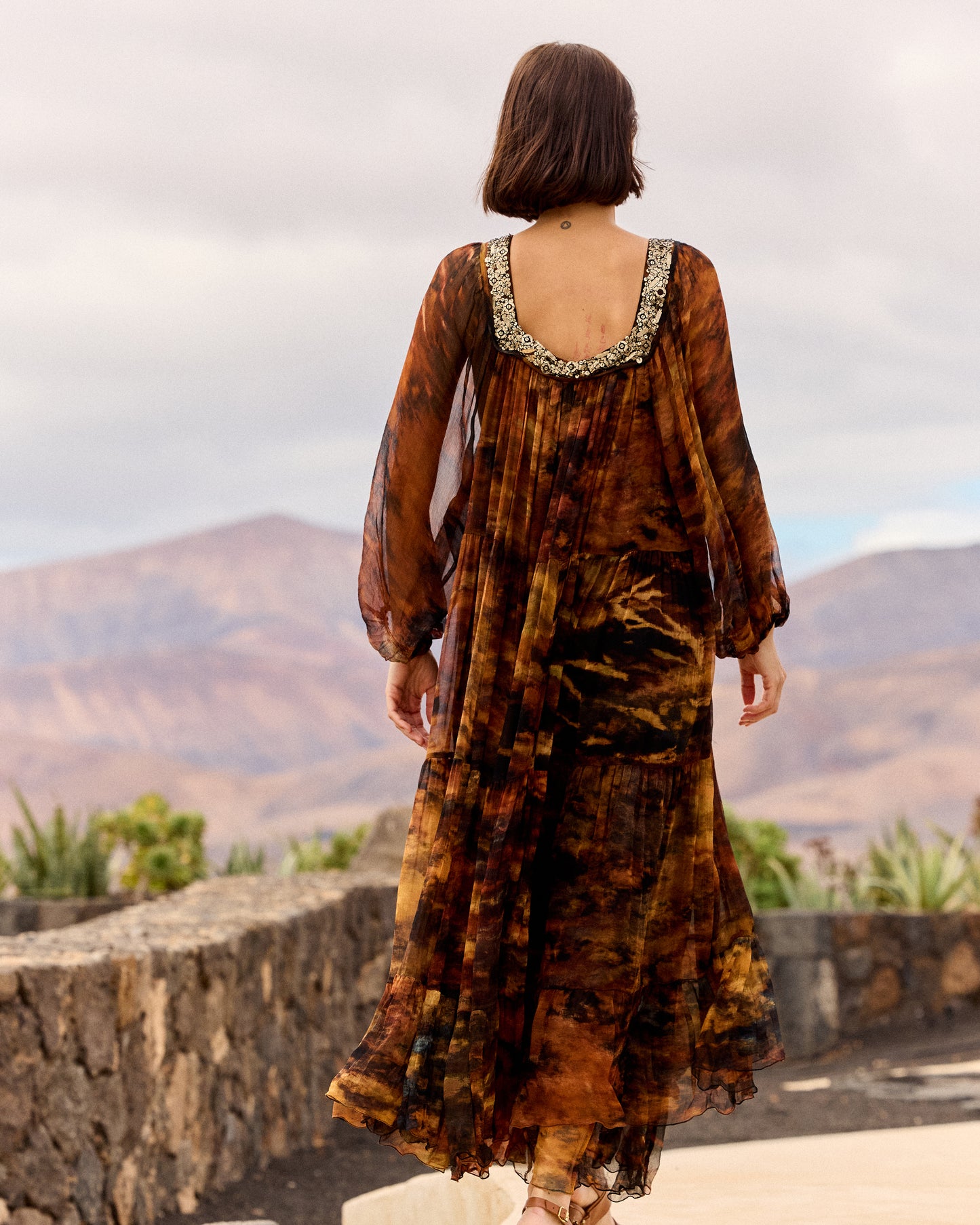 Robe longue en viscose chiffon tie & dye – Multicolore - Robes Mes Demoiselles