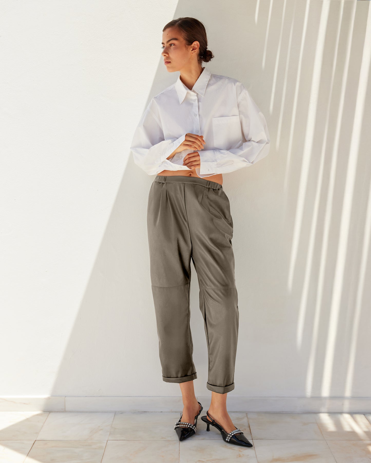 Pantalon droit en simili cuir – chocolat - Pantalons & combinaisons Mes Demoiselles