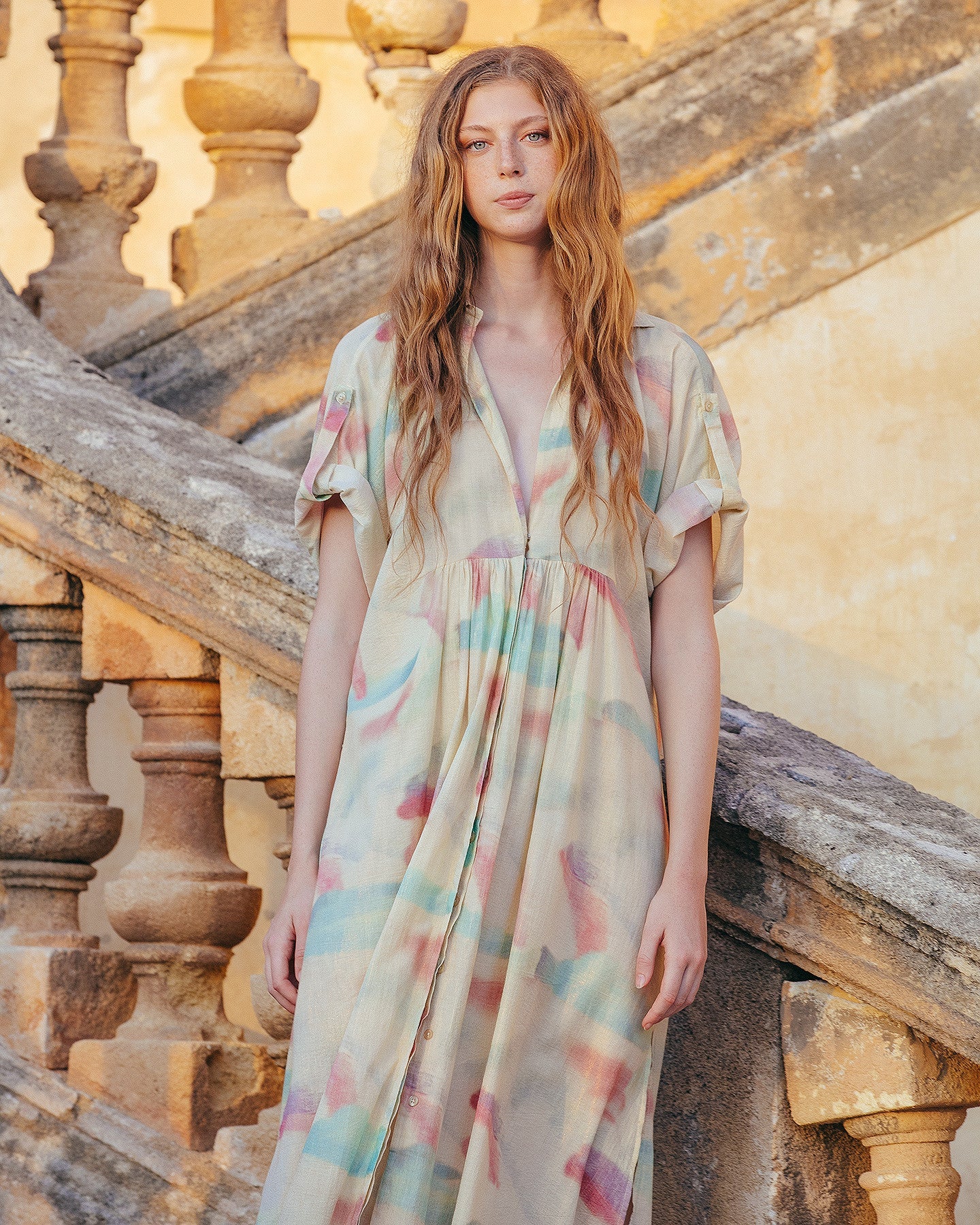 Robe Darelle - Jaune : Robe longue souple en coton lurex Mes Demoiselles