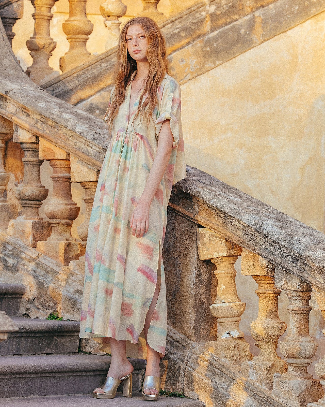 Robe Darelle - Jaune : Robe longue souple en coton lurex Mes Demoiselles - Image 5