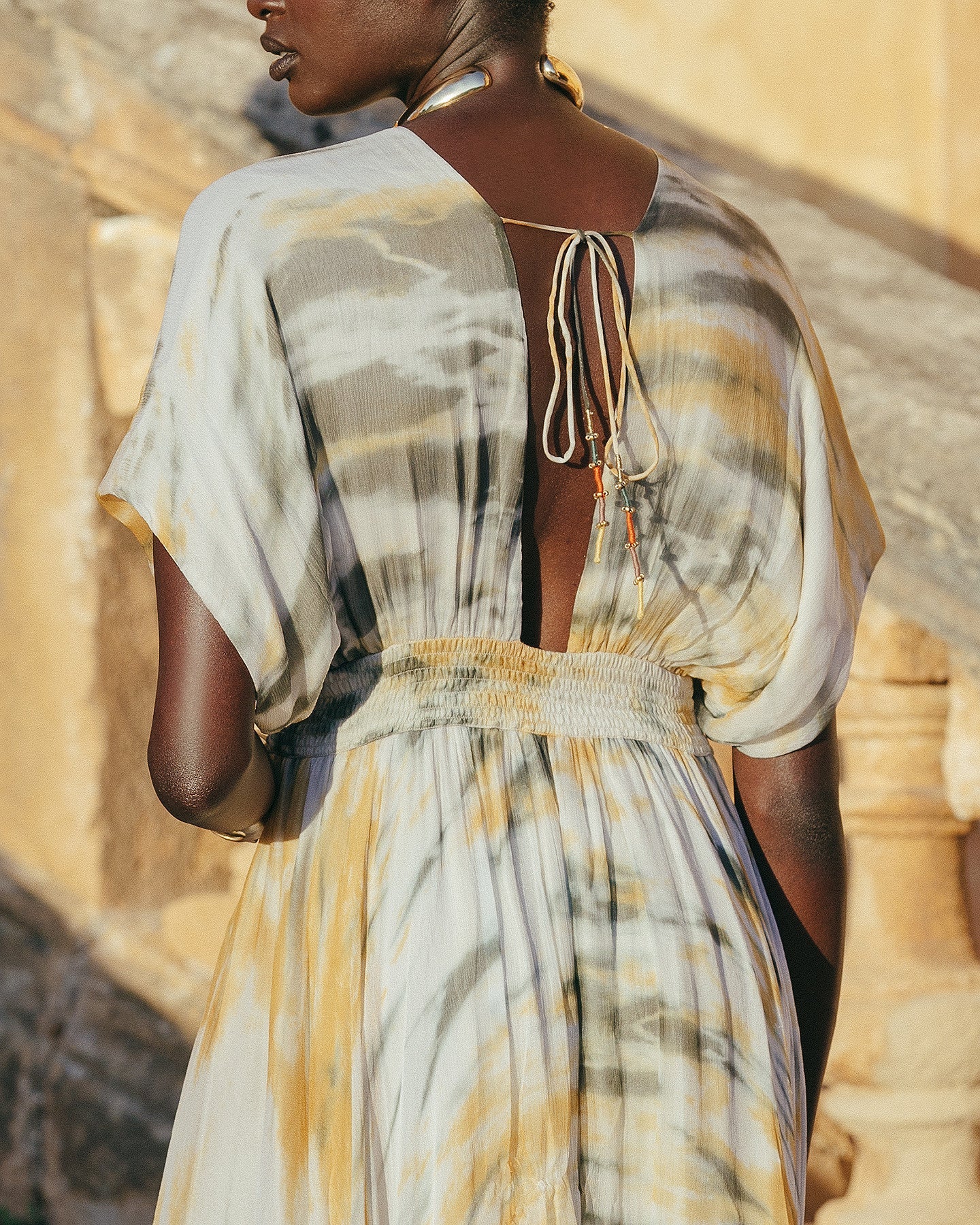 Robe Ines - Ocre : Robe longue en viscose chiffon imprimée Mes Demoiselles