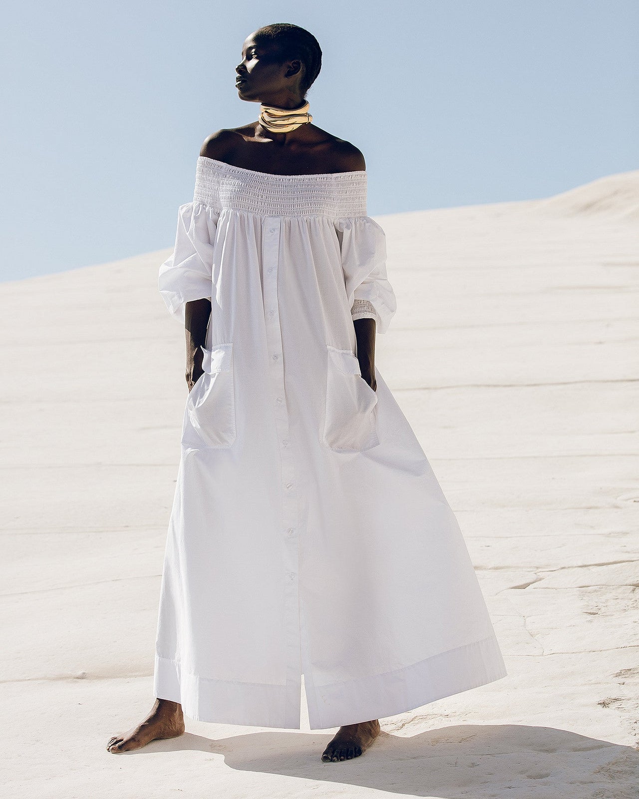 Robe longue blanche en popeline de coton craquante - Robes Mes Demoiselles - Image 1