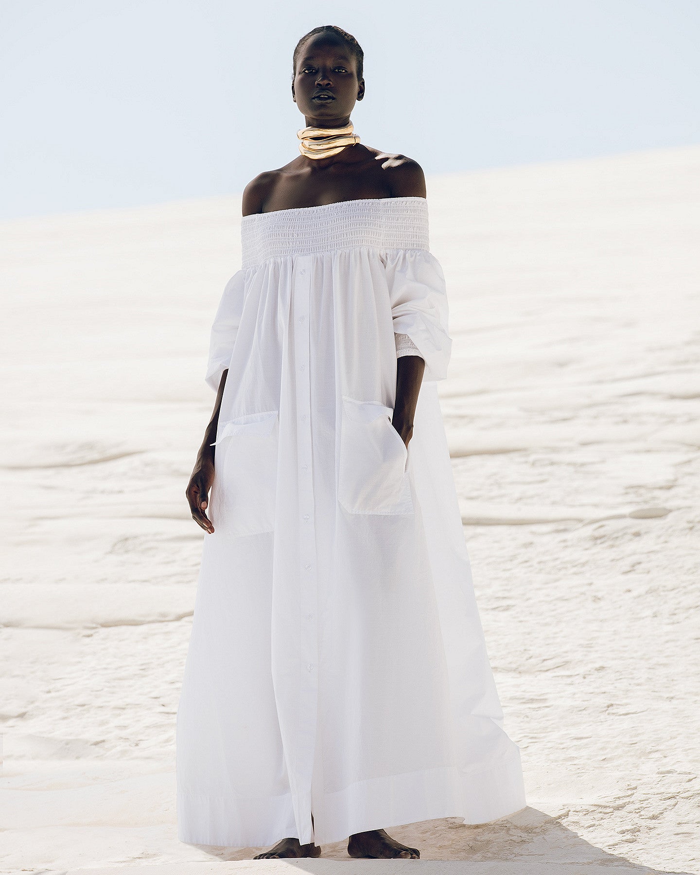 Robe Parimar - Blanc : Robe longue blanche en popeline de coton craquante Mes Demoiselles
