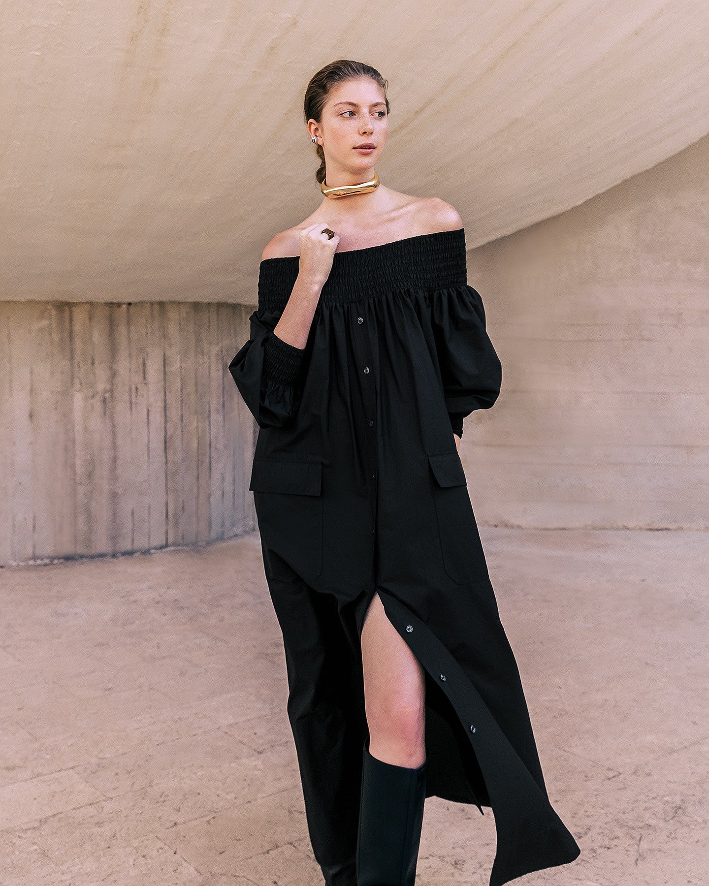 Robe Parimar - Noir : Robe longue noire en popeline de coton craquante Mes Demoiselles