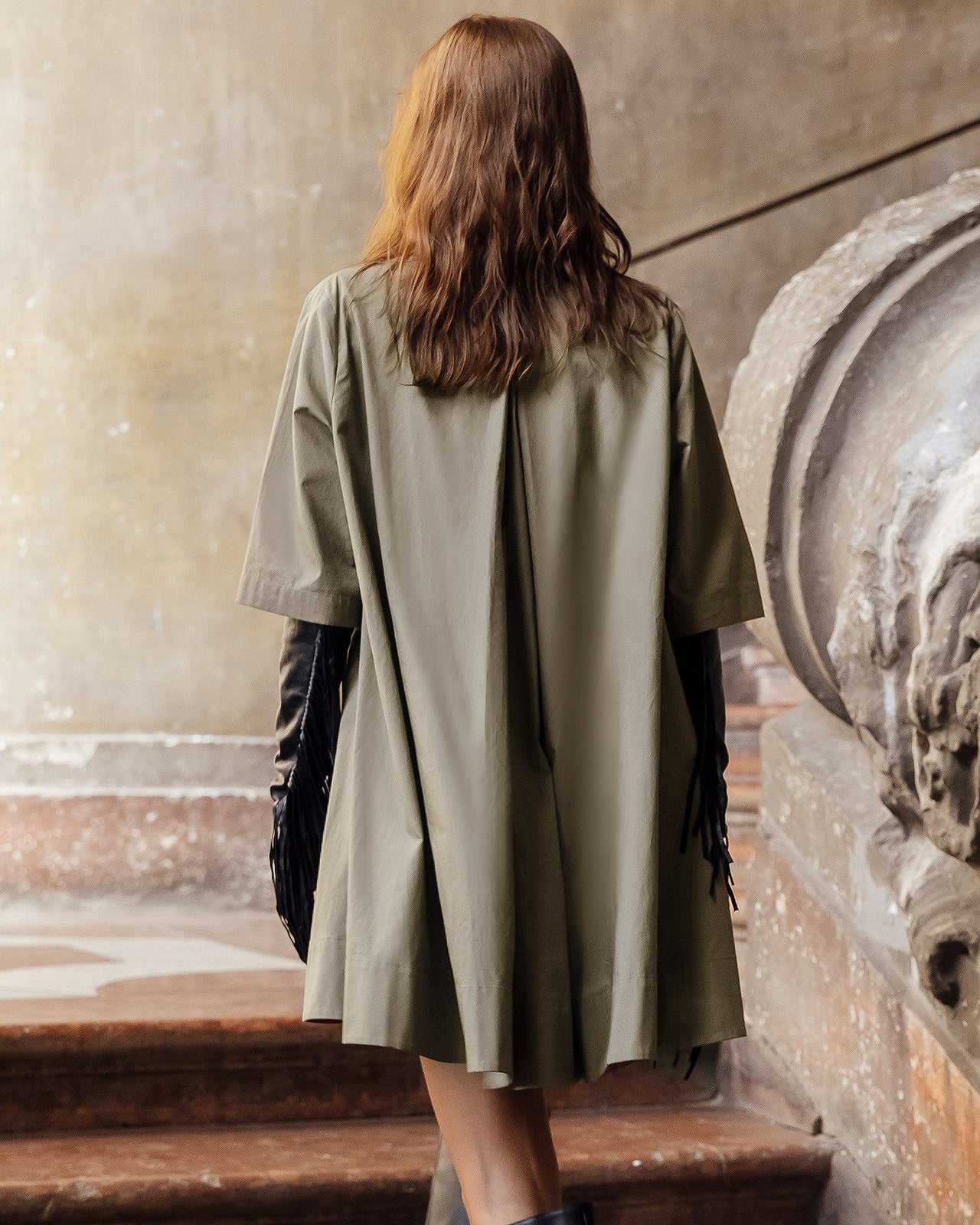 Robe Perle - Kaki : Robe courte kaki en gabardine de coton craquante Mes Demoiselles - Image 6