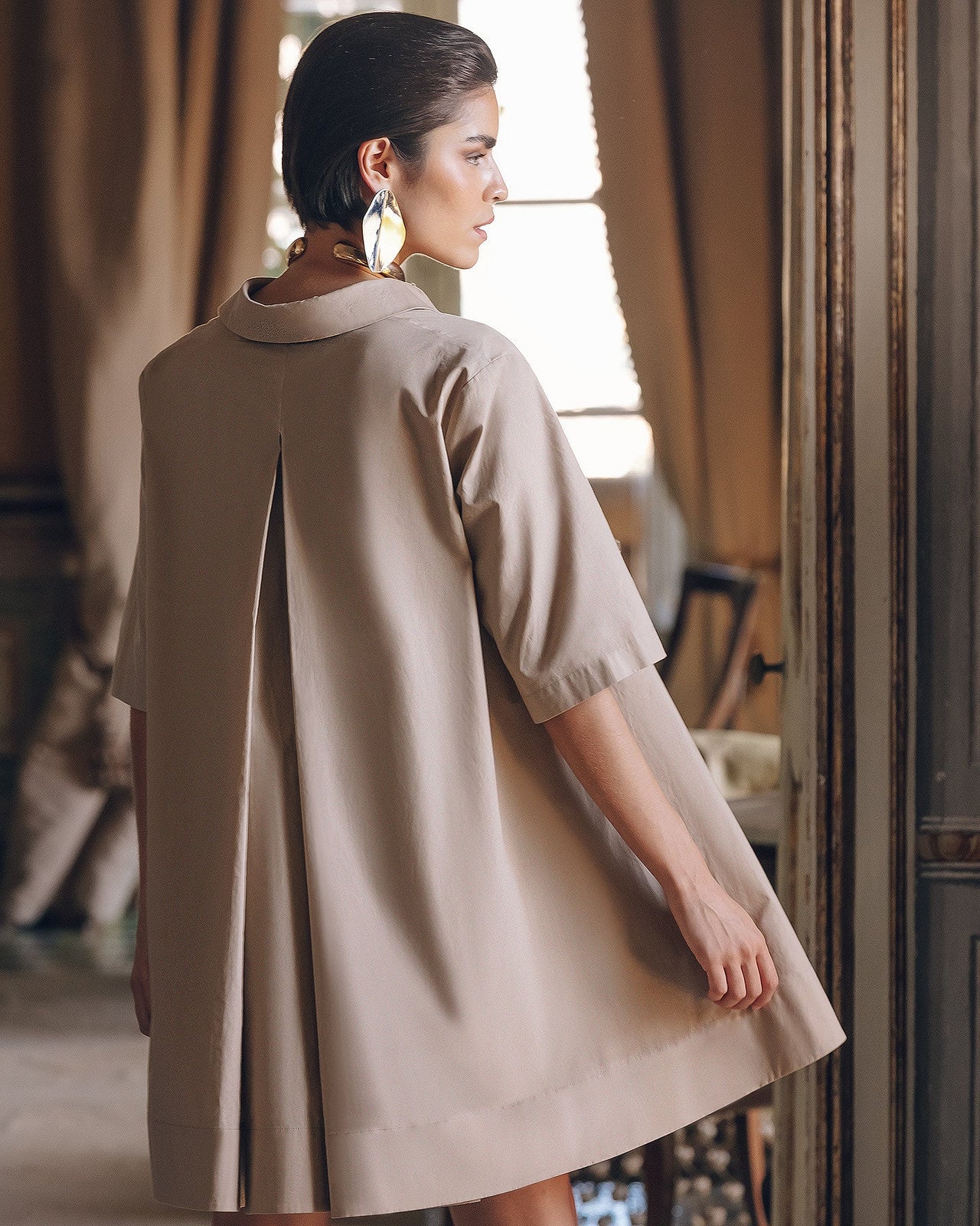 Robe Perle - Sable : Robe courte sable en popeline de coton craquante Mes Demoiselles - Image 6