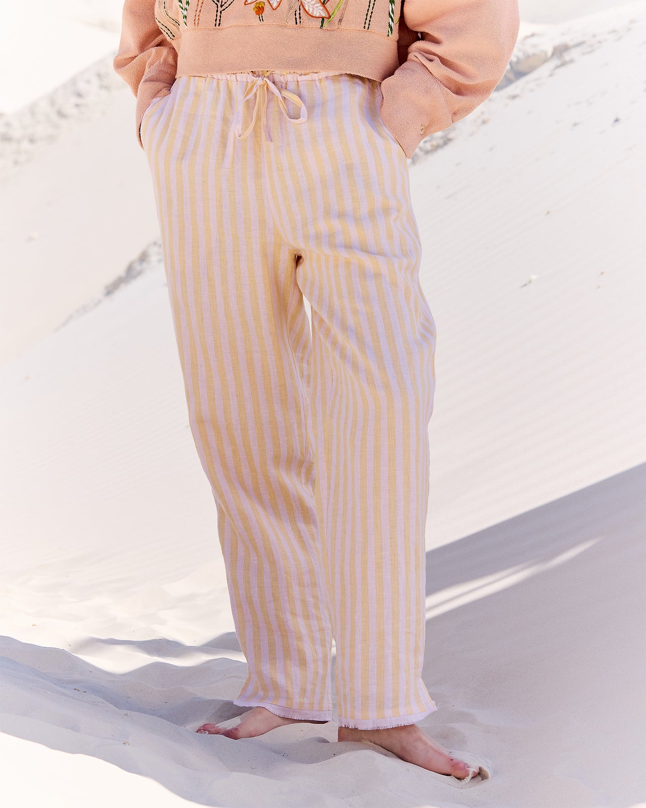 Pantalon en lin rayé jaune et beige - Pantalons & combinaisons Mes Demoiselles - Image 2