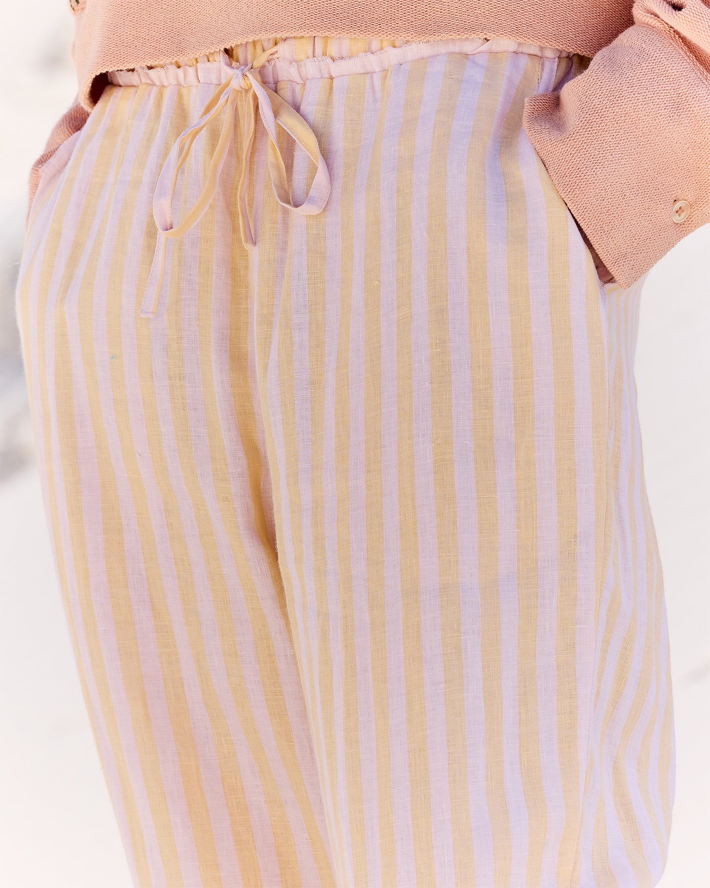 Pantalon en lin rayé jaune et beige - Pantalons & combinaisons Mes Demoiselles