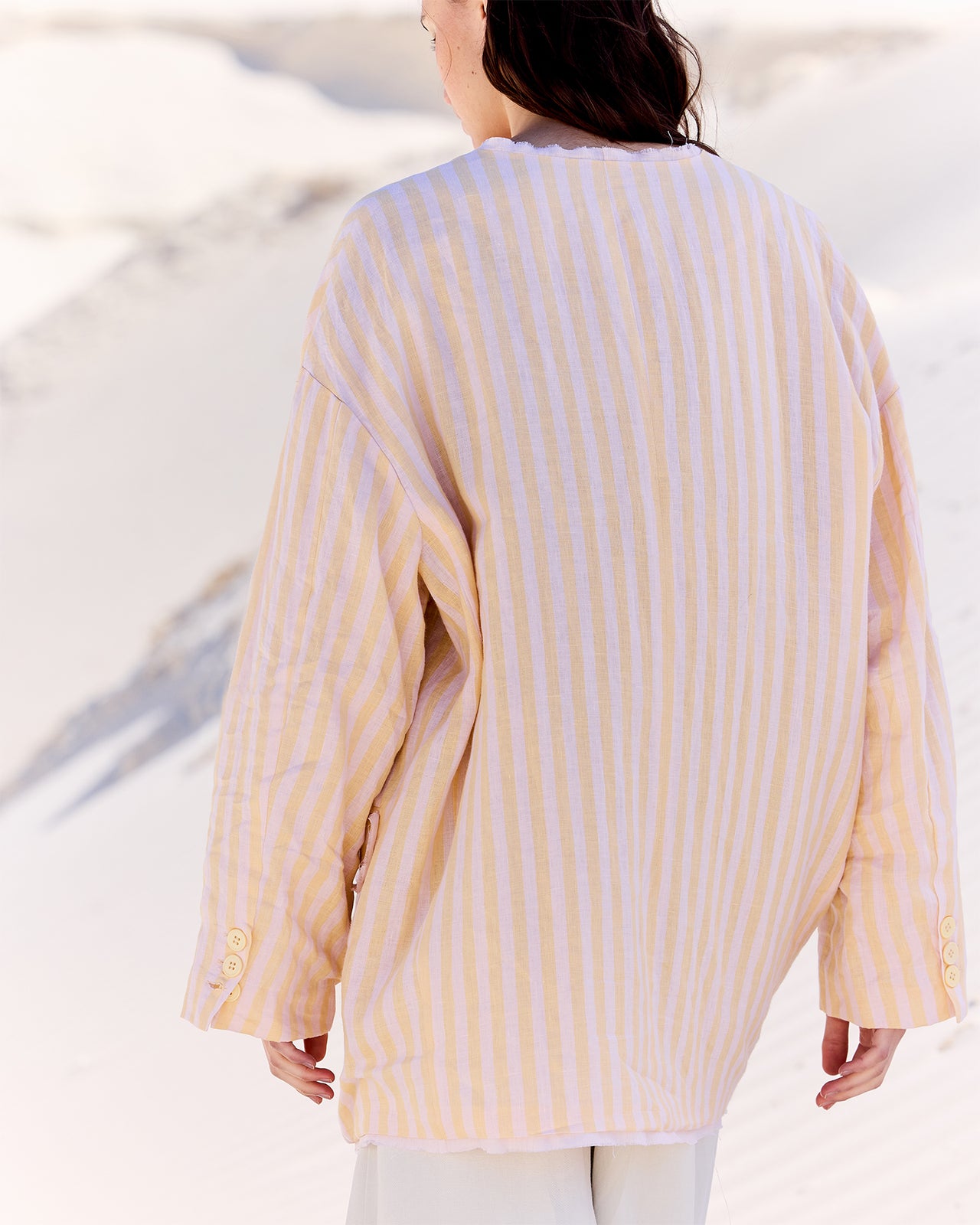 Veste Stella - Beige : Veste élégante en gaze de lin rayé jaune et beige Mes Demoiselles - Image 6