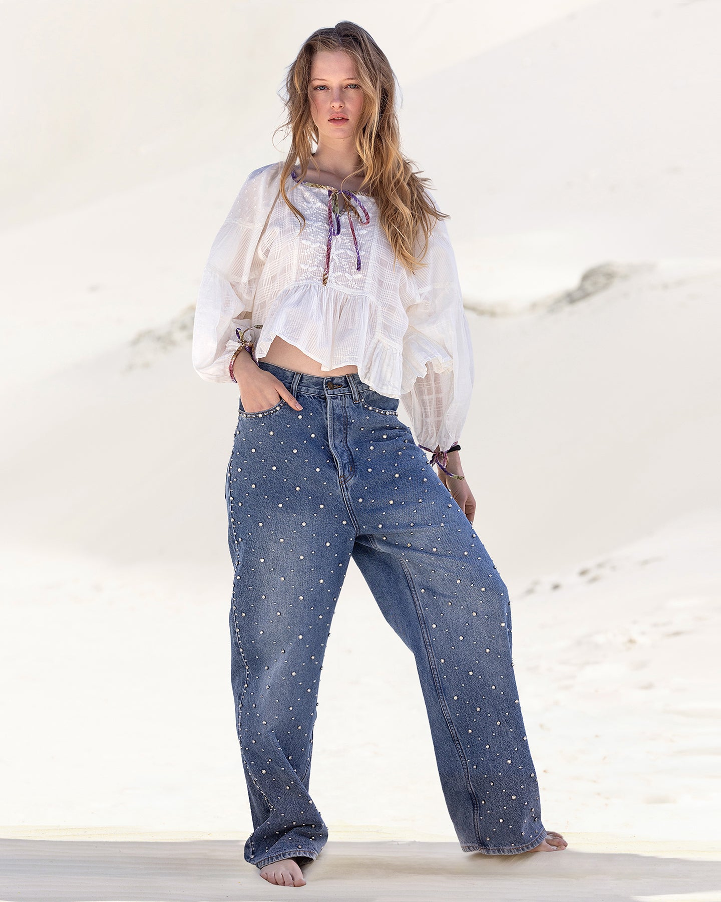 Jean oversize denim avec détails argentés - Pantalons & combinaisons Mes Demoiselles