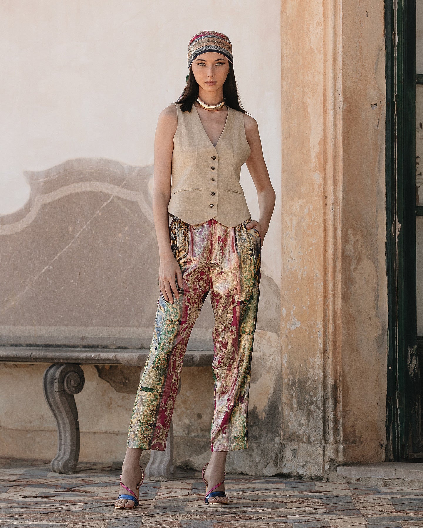 Gilet en lin tissé lurex doré - Manteaux & vestes Mes Demoiselles